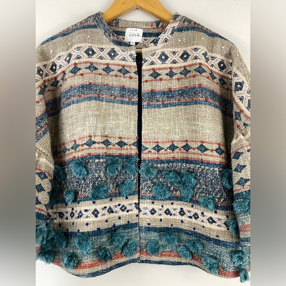Anthropologie TRYB Kuta Textured Kimono Jacket In Blu Motif Size Small NWOT - Picture 7 of 16